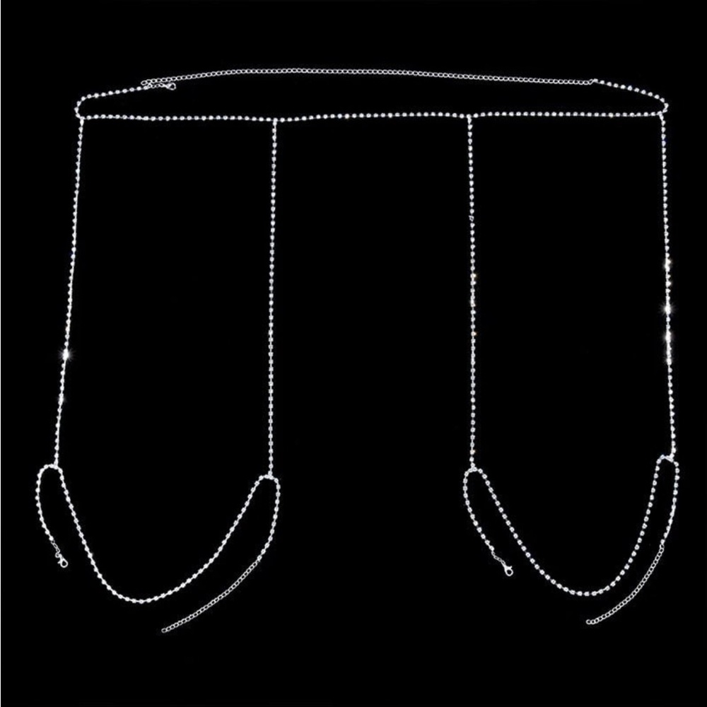 Rhinestone body chain + rhinestone thong panties & waist chain thigh garter 💎 - Picture 6 of 6